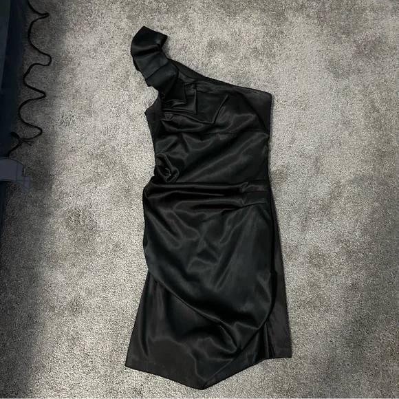 Taboo Black One Shoulder Satin Dress Ruched Cocktail Party Coquette Y2K 6 - Picture 3 of 11